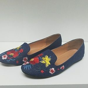 Denim floral flats